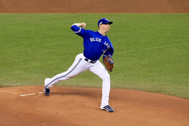 TORONTO, ON - OCTOBER 18:  Aaron Sanchez #41 of the Toronto Blue Jays throws a pitch in the first inning against the Cleveland Indians during game four of the American League Championship Series at Rogers Centre on October 18, 2016 in Toronto, Canada.  (Photo by Vaughn Ridley/Getty Images)