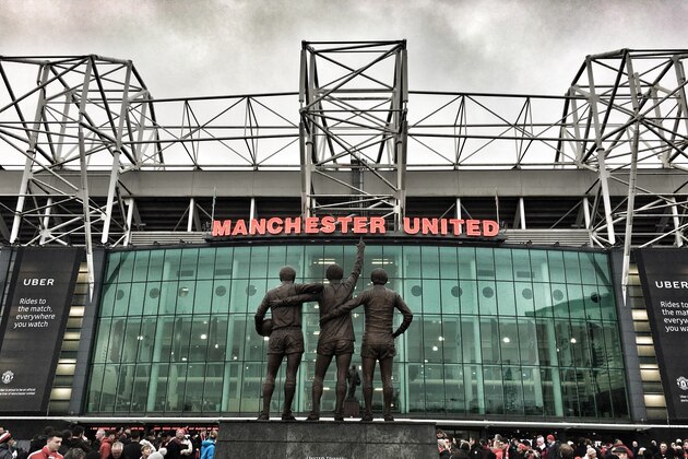 MANCHESTER, ENGLAND - JANUARY 15:  (EDITORS NOTE: This images has been processed using digital filters). A general view of the trinity statue of Law, Best and Charlton outside the stadium prior the Premier League match between Manchester United and Liverpool at Old Trafford on January 15, 2017 in Manchester, England.  (Photo by Mike Hewitt/Getty Images)