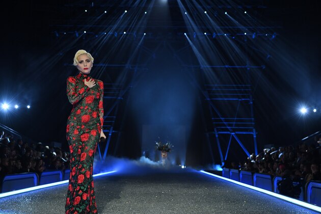 PARIS, FRANCE - NOVEMBER 30:  Lady Gaga performs on the runway during the 2016 Victoria's Secret Fashion Show on November 30, 2016 in Paris, France.  (Photo by Dimitrios Kambouris/Getty Images for Victoria's Secret)