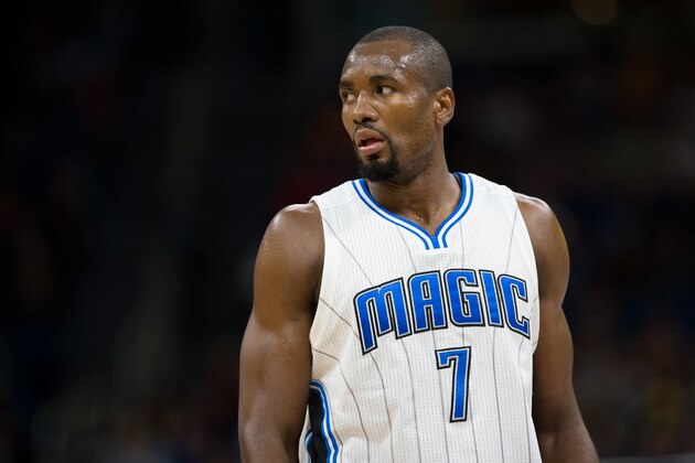 ORLANDO, FL - DECEMBER 23: Serge Ibaka #7 of the Orlando Magic waits during a free throw against the Los Angeles Lakers at Amway Center on December 23, 2016 in Orlando, Florida. NOTE TO USER: User expressly acknowledges and agrees that, by downloading and or using this photograph, User is consenting to the terms and conditions of the Getty Images License Agreement. (Photo by Manuela Davies/Getty Images)