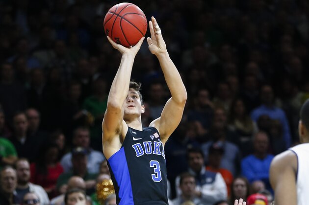 SOUTH BEND, IN - JANUARY 30: Grayson Allen #3 of the Duke Blue Devils shoots a jumper during the game against the Notre Dame Fighting Irish at Purcell Pavilion on January 30, 2017 in South Bend, Indiana.  (Photo by Michael Hickey/Getty Images)