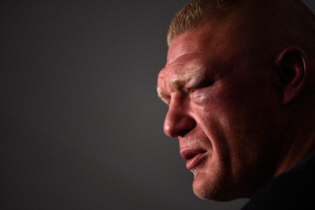 LAS VEGAS, NV - JULY 09:  Brock Lesnar speaks to the media during the UFC 200 post-fight press conference at T-Mobile Arena on July 9, 2016 in Las Vegas, Nevada.  (Photo by Jeff Bottari/Zuffa LLC/Zuffa LLC via Getty Images)