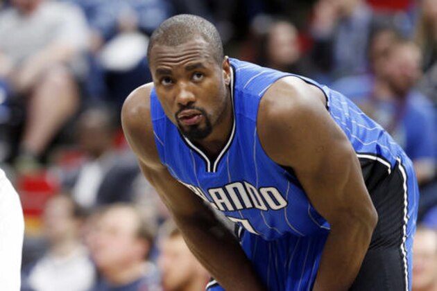 Orlando Magic's Serge Ibaka of Republic of Congo plays against the Minnesota Timberwolves during the second half of an NBA basketball game Monday, Jan. 30, 2017, in Minneapolis. (AP Photo/Jim Mone)
