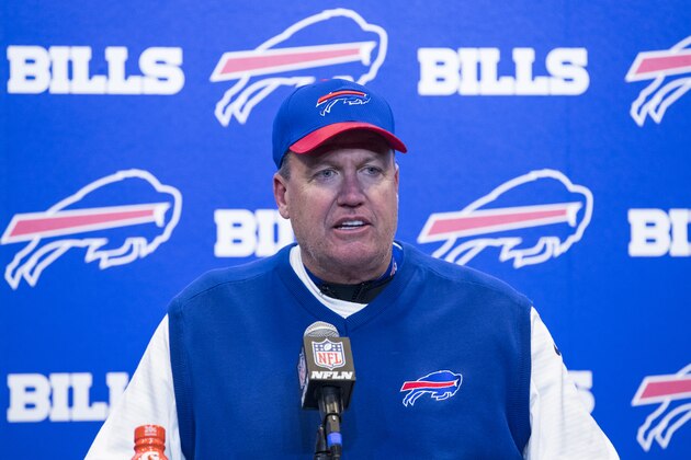 ORCHARD PARK, NY - DECEMBER 18:  Head coach Rex Ryan of the Buffalo Bills speaks at a press conference after the win over Cleveland Browns on December 18, 2016 at New Era Field in Orchard Park, New York. Buffalo defeats Cleveland 33-13.  (Photo by Brett Carlsen/Getty Images)
