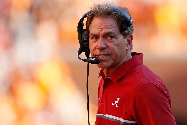 KNOXVILLE, TN - OCTOBER 15:  Head coach Nick Saban of the Alabama Crimson Tide looks on during the game against the Tennessee Volunteers at Neyland Stadium on October 15, 2016 in Knoxville, Tennessee.  (Photo by Kevin C. Cox/Getty Images)