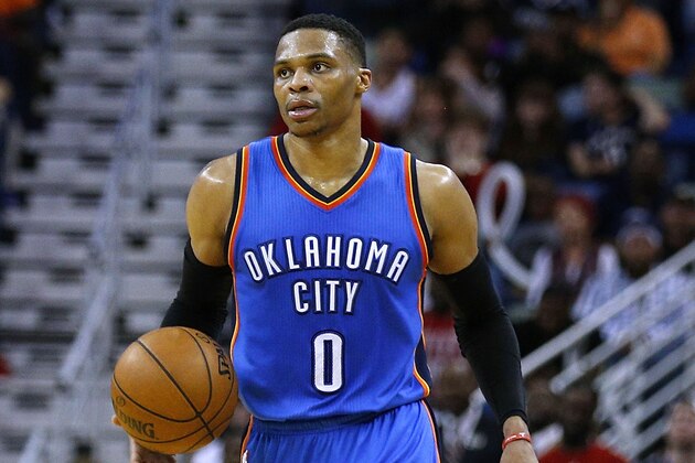 NEW ORLEANS, LA - JANUARY 25:  Russell Westbrook #0 of the Oklahoma City Thunder drives with the ball during the second half of a game against the New Orleans Pelicans at the Smoothie King Center on January 25, 2017 in New Orleans, Louisiana. NOTE TO USER: User expressly acknowledges and agrees that, by downloading and or using this photograph, User is consenting to the terms and conditions of the Getty Images License Agreement.  (Photo by Jonathan Bachman/Getty Images)