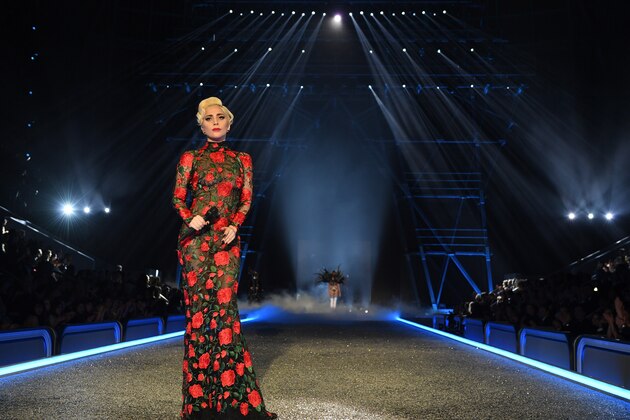 PARIS, FRANCE - NOVEMBER 30:  Lady Gaga sings on the runway during the 2016 Victoria's Secret Fashion Show on November 30, 2016 in Paris, France.  (Photo by Dimitrios Kambouris/Getty Images for Victoria's Secret)
