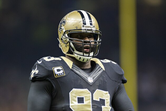 NEW ORLEANS, LA - NOVEMBER 24:  Junior Galette #93 of the New Orleans Saints on the field in the first quarter during a game against the Baltimore Ravens at Mercedes-Benz Superdome on November 24, 2014 in New Orleans, Louisiana.  The Ravens defeated the Saints 34-27.  (Photo by Wesley Hitt/Getty Images)