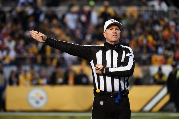 PITTSBURGH, PA - DECEMBER 20:  National Football League referee Carl Cheffers signals during a game between the Denver Broncos and Pittsburgh Steelers at Heinz Field on December 20, 2015 in Pittsburgh, Pennsylvania.  The Steelers defeated the Broncos 34-27.  (Photo by George Gojkovich/Getty Images)