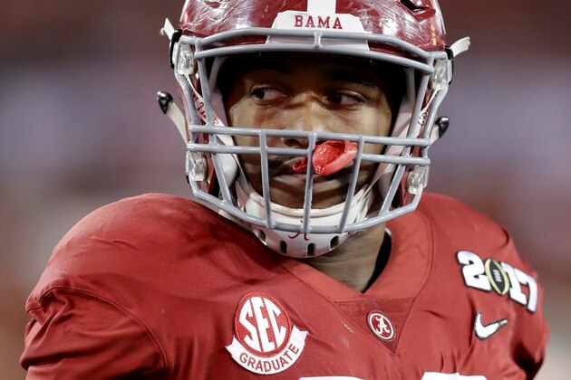 TAMPA, FL - JANUARY 09:  Defensive lineman Jonathan Allen #93 of the Alabama Crimson Tide looks on before taking on the Clemson Tigers in the 2017 College Football Playoff National Championship Game at Raymond James Stadium on January 9, 2017 in Tampa, Florida.  (Photo by Ronald Martinez/Getty Images)