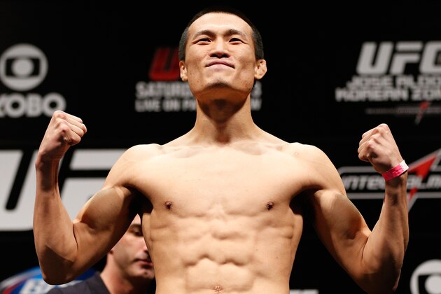 RIO DE JANEIRO, BRAZIL - AUGUST 02:  'The Korean Zombie' Chan Sung Jung weighs in during the UFC 163 weigh-in at HSBC Arena on August 2, 2013 in Rio de Janeiro, Brazil. (Photo by Josh Hedges/Zuffa LLC/Zuffa LLC via Getty Images)