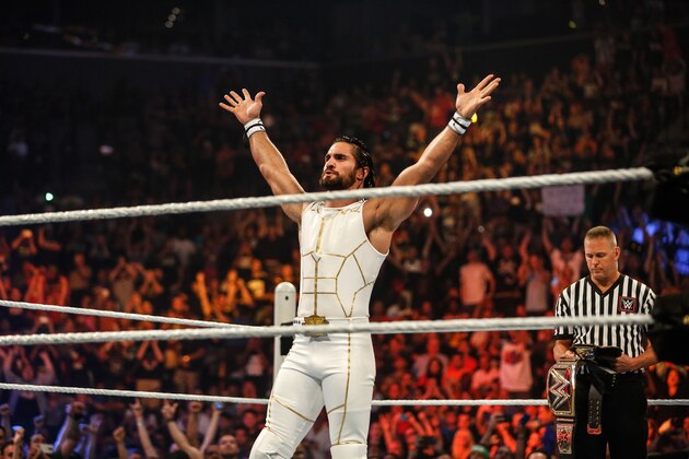 NEW YORK, NY - AUGUST 23:  Seth Rollins enters the ring at the WWE SummerSlam 2015 at Barclays Center of Brooklyn on August 23, 2015 in New York City.  (Photo by JP Yim/Getty Images)