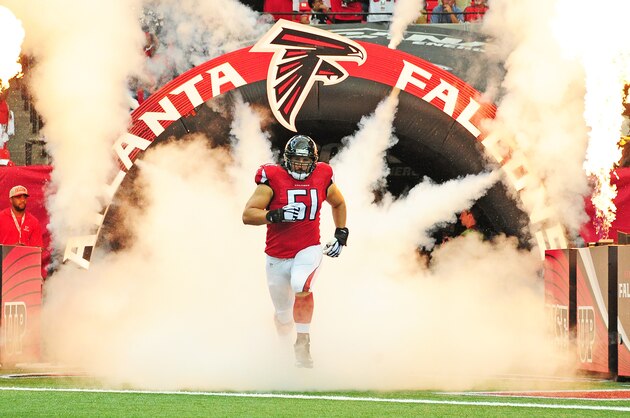 ATLANTA, GA - SEPTEMBER 11: Alex Mack #51 of the Atlanta Falcons is introduced before the game the Tampa Bay Buccaneers at the Georgia Dome on September 11, 2016 in Atlanta, Georgia. (Photo by Scott Cunningham/Getty Images)