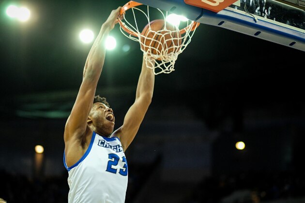 OMAHA, NE - JANUARY 21: Justin Patton #23 of the Creighton Bluejays scores during their game against the Marquette Golden Eagles at CenturyLink Center on January 21, 2017 in Omaha, Nebraska. (Photo by Eric Francis/Getty Images)