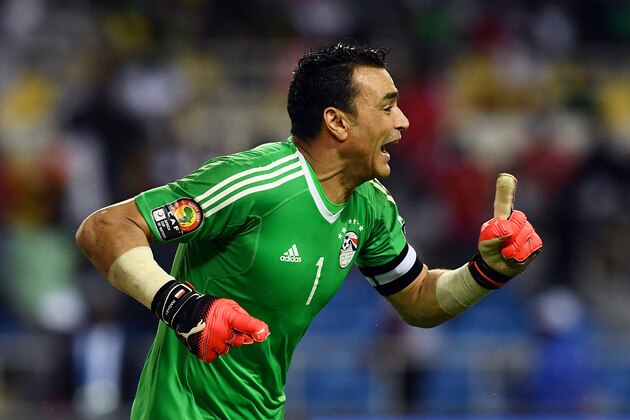 Egypt's goalkeeper Essam El-Hadary celebrates at the end of the penalty shootout of the 2017 Africa Cup of Nations semi-final football match between Burkina Faso and Egypt at the Stade de l'Amitie Sino-Gabonaise in Libreville on February 1, 2017. / AFP / GABRIEL BOUYS        (Photo credit should read GABRIEL BOUYS/AFP/Getty Images)