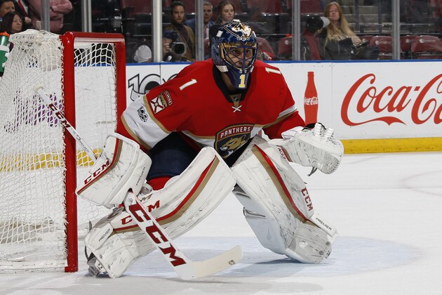 SUNRISE, FL - JANUARY 31: Goaltender Roberto Luongo #1 of the Florida Panthers defends the net against the Ottawa Senators at the BB&T Center on January 31, 2017 in Sunrise, Florida. The Panthers defeated the Senators 6-5. (Photo by Joel Auerbach/Getty Images)