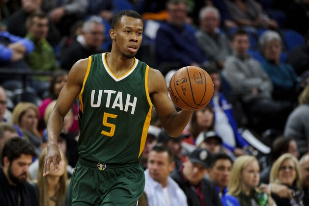MINNEAPOLIS, MN - JANUARY 07: Rodney Hood #5 of the Utah Jazz dribbles the ball against the Minnesota Timberwolves during the game on January 7, 2017 at the Target Center in Minneapolis, Minnesota. NOTE TO USER: User expressly acknowledges and agrees that, by downloading and or using this Photograph, user is consenting to the terms and conditions of the Getty Images License Agreement. (Photo by Hannah Foslien/Getty Images)