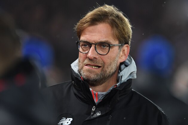 Liverpool's German manager Jurgen Klopp reacts ahead of the English Premier League football match between Liverpool and Chelsea at Anfield in Liverpool, north west England on January 31, 2017. / AFP / Paul ELLIS / RESTRICTED TO EDITORIAL USE. No use with unauthorized audio, video, data, fixture lists, club/league logos or 'live' services. Online in-match use limited to 75 images, no video emulation. No use in betting, games or single club/league/player publications.  /         (Photo credit should read PAUL ELLIS/AFP/Getty Images)