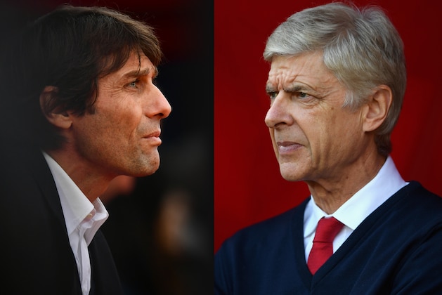 FILE PHOTO (EDITORS NOTE: COMPOSITE OF TWO IMAGES - Image numbers (L) 630131844 and 619019694) In this composite image a comparision has been made between Antonio Conte, Manager of Chelsea (L) and  Arsene Wenger, Manager of Arsenal. Chelsea and Arsenal meet in the Premier League on February 4, 2017 at Stamford Bridge in London. ***LEFT IMAGE*** LONDON, ENGLAND - DECEMBER 17: Antonio Conte, Manager of Chelsea looks on during the Premier League match between Crystal Palace and Chelsea at Selhurst Park on December 17, 2016 in London, England. (Photo by Dan Mullan/Getty Images) ***RIGHT IMAGE*** SUNDERLAND, ENGLAND - OCTOBER 29: Arsenal manager Arsene Wenger looks on before the Premier League match between Sunderland and Arsenal at Stadium of Light on October 29, 2016 in Sunderland, England. (Photo by Stu Forster/Getty Images)
