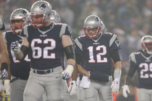 FOXBORO, MA - JANUARY 22: Tom Brady #12 of the New England Patriots looks on against the Pittsburgh Steelers during the first quarter in the AFC Championship Game at Gillette Stadium on January 22, 2017 in Foxboro, Massachusetts.  (Photo by Patrick Smith/Getty Images)