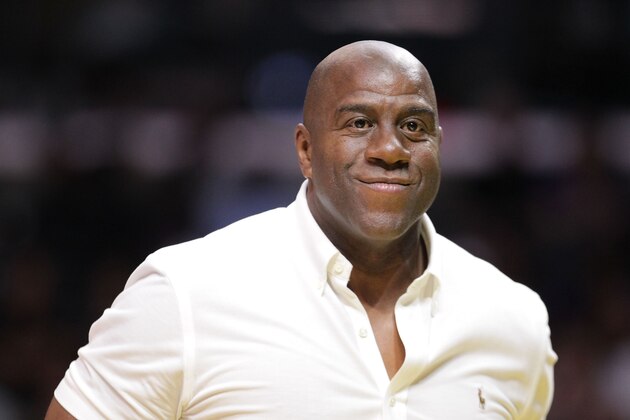 LOS ANGELES, CA - SEPTEMBER 30:  Magic Johnson Retired NBA Player attends Game Two of the Semifinals during the 2016 WNBA Playoffs against the Chicago Sky vs the Los Angeles Sparks at Staples Center on September 30, 2016 in Los Angeles, California.  (Photo by Leon Bennett/Getty Images)
