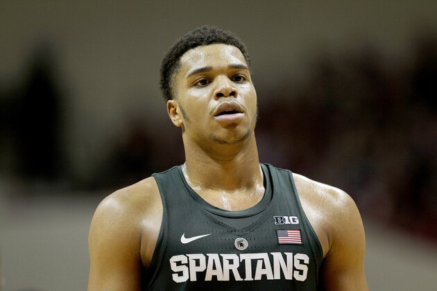 BLOOMINGTON, IN - JANUARY 21:  Miles Bridges #22 of the Michigan State Spartans attempts a free throw in the second half against the Indiana Hoosiers at Assembly Hall on January 21, 2017 in Bloomington, Indiana. (Photo by Dylan Buell/Getty Images)