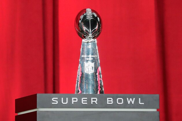 HOUSTON, TX - JANUARY 30:  The Vince Lombardi Trophy is seen onstage during Super Bowl 51 Opening Night at Minute Maid Park on January 30, 2017 in Houston, Texas.  (Photo by Tim Warner/Getty Images)