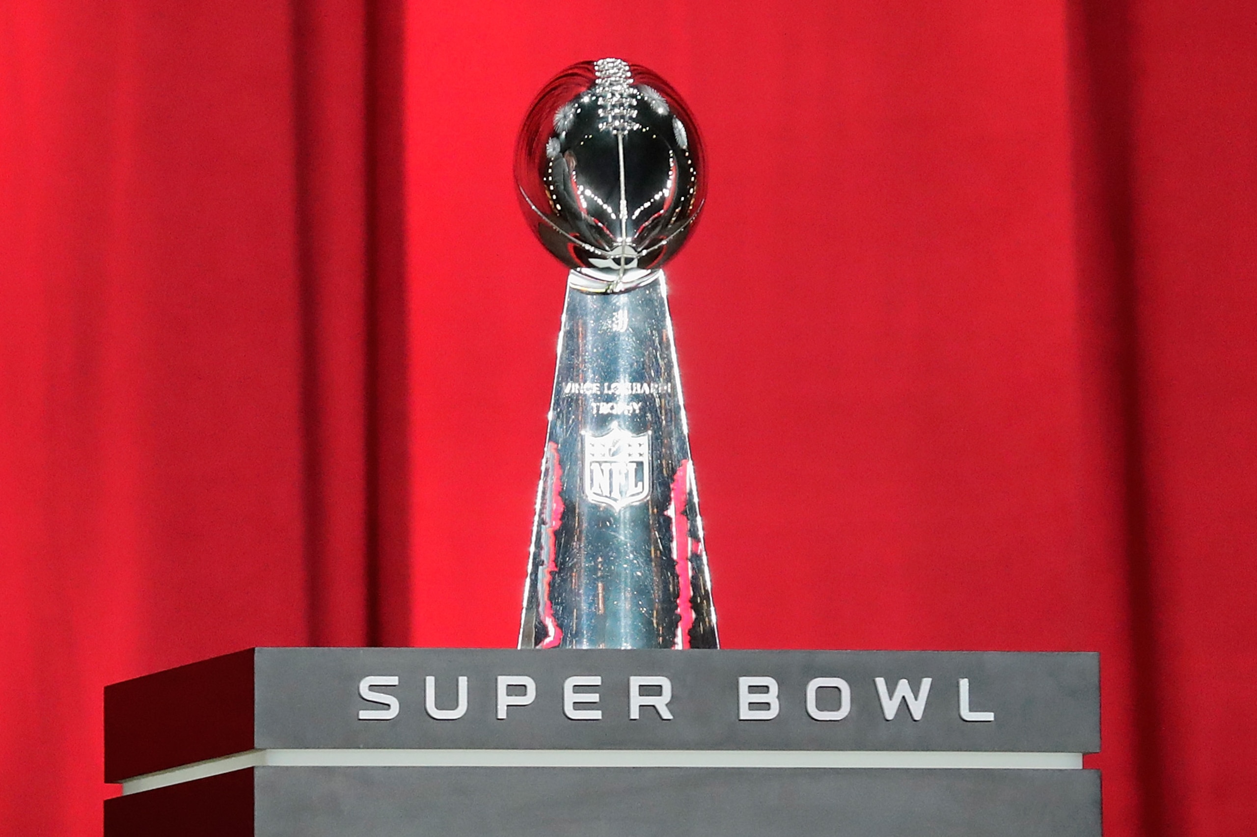 HOUSTON, TX - JANUARY 30:  The Vince Lombardi Trophy is seen onstage during Super Bowl 51 Opening Night at Minute Maid Park on January 30, 2017 in Houston, Texas.  (Photo by Tim Warner/Getty Images)