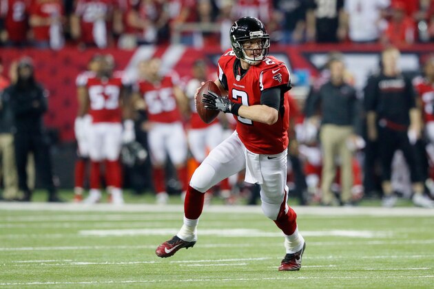 ATLANTA, GA - JANUARY 14:   Matt Ryan #2 of the Atlanta Falcons runs the ball against the Seattle Seahawks at the Georgia Dome on January 14, 2017 in Atlanta, Georgia.  (Photo by Kevin C. Cox/Getty Images)