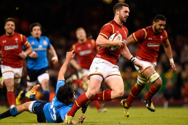 CARDIFF, WALES - MARCH 19:  George North of Wales races away to score during the RBS Six Nations match between Wales and Italy at the Principality Stadium on March 19, 2016 in Cardiff, Wales.  (Photo by Stu Forster/Getty Images)