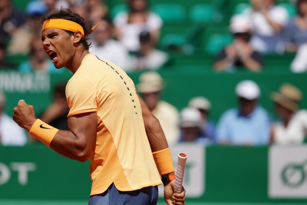 Spain's Rafael Nadal reacts during his match agains Britain's Andy Murray during the Monte-Carlo ATP Masters Series Tournament semi-final tennis match, on April 16, 2016 in Monaco. Nadal won the match 2-6, 6-4, 6-2.   AFP PHOTO / JEAN CHRISTOPHE MAGNENET / AFP / JEAN CHRISTOPHE MAGNENET        (Photo credit should read JEAN CHRISTOPHE MAGNENET/AFP/Getty Images)