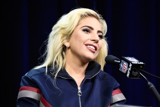 HOUSTON, TX - FEBRUARY 02:  Lady Gaga speaks onstage at the Pepsi Zero Sugar Super Bowl LI Halftime Show Press Conference on February 2, 2017 in Houston, Texas.  (Photo by Frazer Harrison/Getty Images)