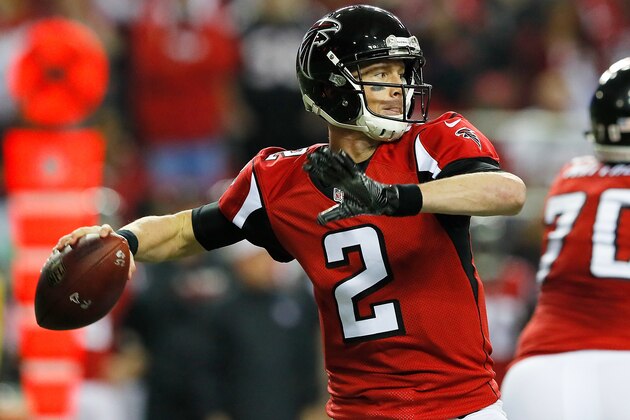 ATLANTA, GA - JANUARY 22:  Matt Ryan #2 of the Atlanta Falcons looks to pass against the Green Bay Packers during the first quarter in the NFC Championship Game at the Georgia Dome on January 22, 2017 in Atlanta, Georgia.  (Photo by Kevin C. Cox/Getty Images)