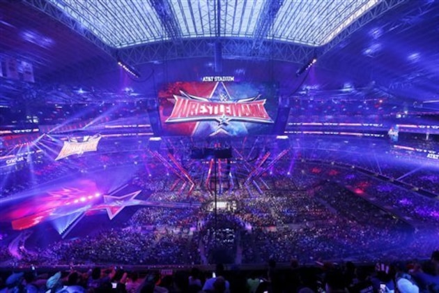 IMAGE DISTRIBUTED FOR WWE - A record crowd of 101,763 fans from all 50 states and 35 countries at WrestleMania 32 at AT&T Stadium on Sunday, April 3, 2016, in Arlington, Texas. (Brandon Wade/AP Images for WWE) IMAGE DISTRIBUTED FOR WWE - A record crowd of 101,763 fans from all 50 states and 35 countries at WrestleMania 32 at AT&T Stadium on Sunday, April 3, 2016, in Arlington, Texas. (Brandon Wade/AP Images for WWE)