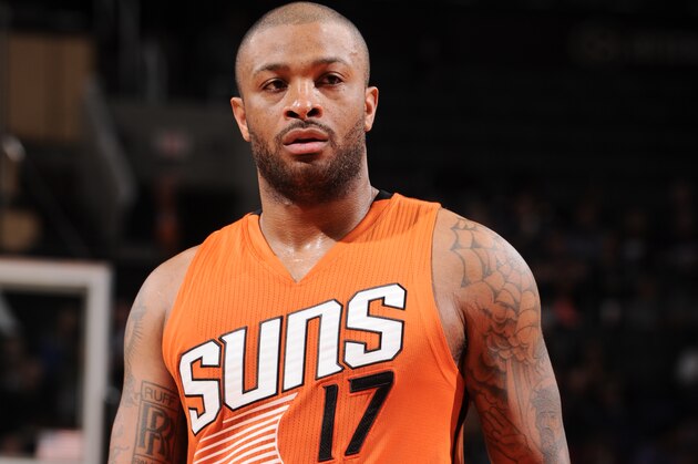 PHOENIX, AZ - DECEMBER 11: P.J. Tucker #17 of the Phoenix Suns is seen during the game against the New Orleans Pelicans on December 11, 2016 at Talking Stick Resort Arena in Phoenix, Arizona. NOTE TO USER: User expressly acknowledges and agrees that, by downloading and or using this photograph, user is consenting to the terms and conditions of the Getty Images License Agreement. Mandatory Copyright Notice: Copyright 2016 NBAE (Photo by Barry Gossage/NBAE via Getty Images)