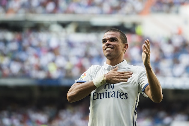 MADRID - SEPTEMBER 10: Pepe of Real Madrid celebrates after scoring during the La Liga match between Real Madrid and Osasuna at the Santiago Bernabeu Stadium on 10 September 2016 in Madrid, Spain. (Photo by Power Sport Images/Getty Images)