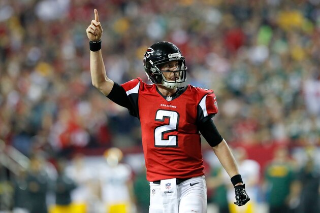 ATLANTA, GA - JANUARY 22:  Matt Ryan #2 of the Atlanta Falcons signals for a review after a pass in the third quarter that resulted in a touchdown against the Green Bay Packers in the NFC Championship Game at the Georgia Dome on January 22, 2017 in Atlanta, Georgia.  (Photo by Kevin C. Cox/Getty Images)