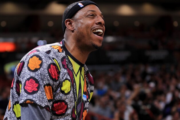 MIAMI, FL - DECEMBER 16:  Paul Pierce #34 of the LA Clippers reacts to a play during a game against the Miami Heat at American Airlines Arena on December 16, 2016 in Miami, Florida. NOTE TO USER: User expressly acknowledges and agrees that, by downloading and or using this photograph, User is consenting to the terms and conditions of the Getty Images License Agreement.  (Photo by Mike Ehrmann/Getty Images)