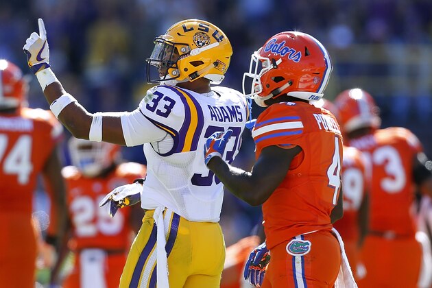 BATON ROUGE, LA - NOVEMBER 19: Jamal Adams #33 of the LSU Tigers reacts after breaking up a pass intended for Brandon Powell #4 of the Florida Gators during the first half of a game at Tiger Stadium on November 19, 2016 in Baton Rouge, Louisiana.  (Photo by Jonathan Bachman/Getty Images)