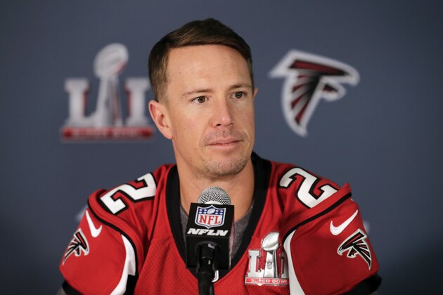 HOUSTON, TX - FEBRUARY 02:  Matt Ryan #2 of the Atlanta Falcons addresses the media during the Super Bowl LI press conference on February 2, 2017 in Houston, Texas.  (Photo by Tim Warner/Getty Images)