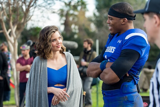 LOS ANGELES, CA - JANUARY 13:  Model Miranda Kerr (L) and Quarterback Cam Newton #1 of the Carolina Panthers attends 'Buick Super Bowl ad featuring the cascada and encore with football star Cam Newton and supermodel Miranda Kerr' on January 13, 2017 in Los Angeles, California.  (Photo by Emma McIntyre/Getty Images for Buick)