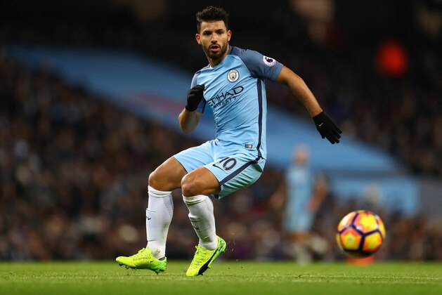 MANCHESTER, ENGLAND - JANUARY 21:  Sergio Aguero of manchester City in action during the Premier League match between Manchester City and Tottenham Hotspur at Etihad Stadium on January 21, 2017 in Manchester, England.  (Photo by Clive Mason/Getty Images)