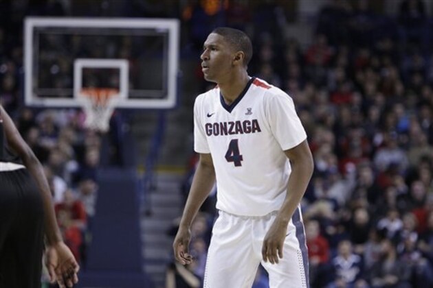 Gonzaga guard Jordan Mathews (4) stands on the court during the second half of an NCAA college basketball game against Santa Clara in Spokane, Wash., Saturday, Feb. 4, 2017. (AP Photo/Young Kwak)