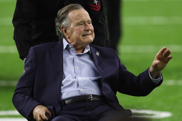 HOUSTON, TX - FEBRUARY 05:  President George H.W. Bush looks on during the coin toss prior to Super Bowl 51 between the Atlanta Falcons and the New England Patriots at NRG Stadium on February 5, 2017 in Houston, Texas.  (Photo by Patrick Smith/Getty Images)