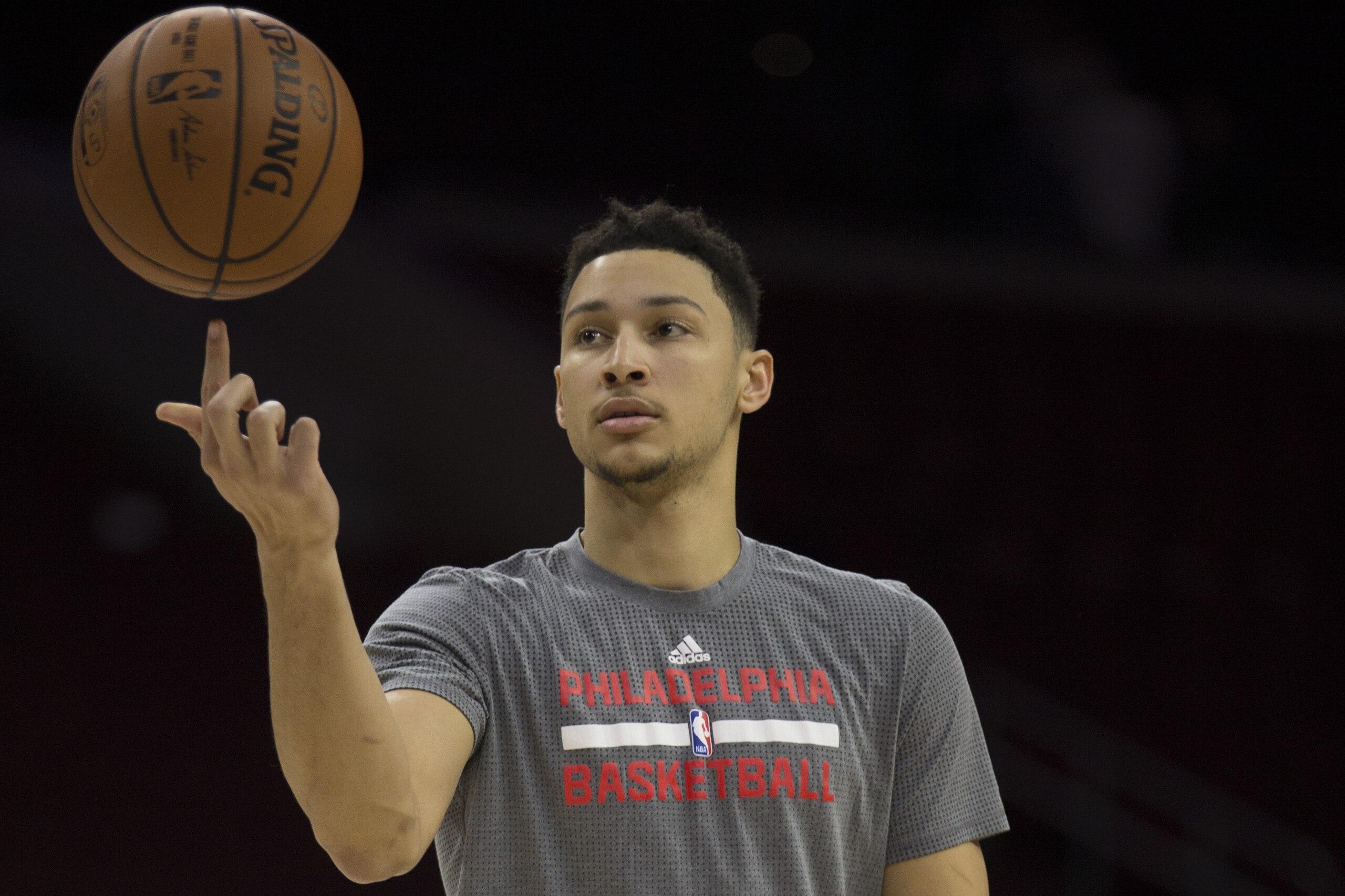 PHILADELPHIA, PA - JANUARY 11: Ben Simmons #25 of the Philadelphia 76ers warms up prior to the game against the New York Knicks at the Wells Fargo Center on January 11, 2017 in Philadelphia, Pennsylvania. NOTE TO USER: User expressly acknowledges and agrees that, by downloading and or using this photograph, User is consenting to the terms and conditions of the Getty Images License Agreement. (Photo by Mitchell Leff/Getty Images)