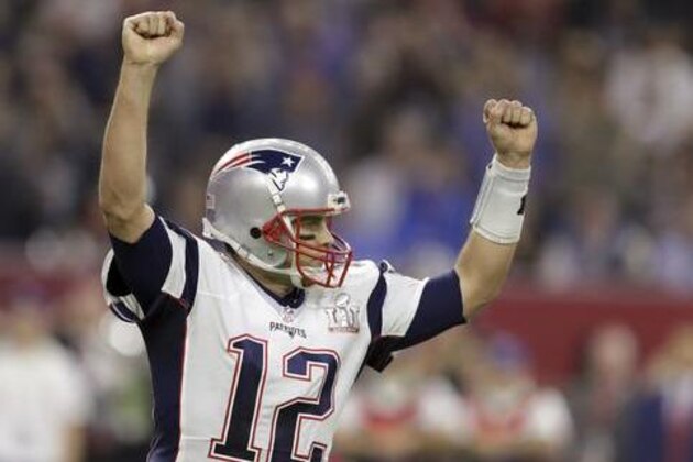 New England Patriots' Tom Brady celebrates a touchdown during the second half of the NFL Super Bowl 51 football game against the Atlanta Falcons, Sunday, Feb. 5, 2017, in Houston. (AP Photo/Darron Cummings)
