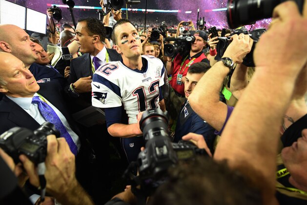 Tom Brady #12 of the New England Patriots looks on after defeating the Atlanta Falcons during Super Bowl 51 at NRG Stadium on February 5, 2017 in Houston, Texas.
The Patriots defeated the Falcons 34-28 after overtime.  / AFP / Timothy A. CLARY        (Photo credit should read TIMOTHY A. CLARY/AFP/Getty Images)