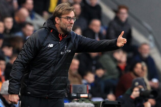 Liverpool's German manager Jurgen Klopp gestures on the touchline during the English Premier League football match between Hull City and Liverpool at the KCOM Stadium in Kingston upon Hull, north east England on February 4, 2017. / AFP / Lindsey PARNABY / RESTRICTED TO EDITORIAL USE. No use with unauthorized audio, video, data, fixture lists, club/league logos or 'live' services. Online in-match use limited to 75 images, no video emulation. No use in betting, games or single club/league/player publications.  /         (Photo credit should read LINDSEY PARNABY/AFP/Getty Images)
