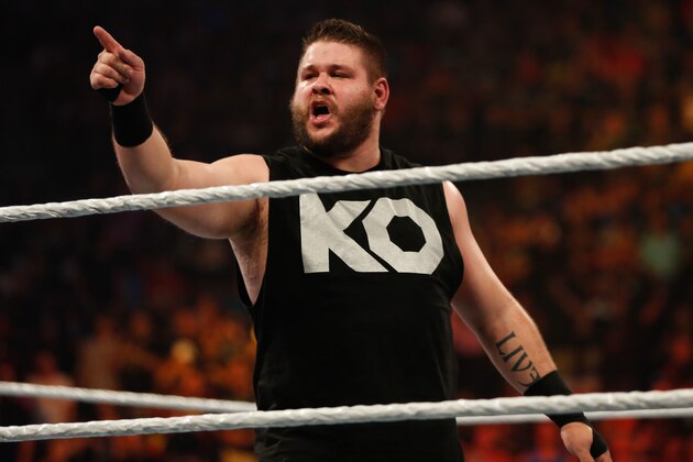 NEW YORK, NY - AUGUST 23:  Kevin Owens celebrates his victory over Cesaro at the WWE SummerSlam 2015 at Barclays Center of Brooklyn on August 23, 2015 in New York City.  (Photo by JP Yim/Getty Images)