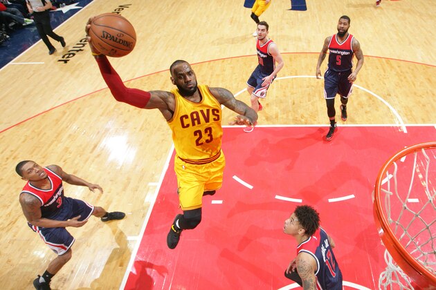 WASHINGTON, DC - FEBRUARY 6:  LeBron James #23 of the Cleveland Cavaliers shoots the ball against the Washington Wizards during the game on February 6, 2017 at Verizon Center in Washington, DC. NOTE TO USER: User expressly acknowledges and agrees that, by downloading and or using this Photograph, user is consenting to the terms and conditions of the Getty Images License Agreement. Mandatory Copyright Notice: Copyright 2017 NBAE (Photo by Ned Dishman/NBAE via Getty Images)